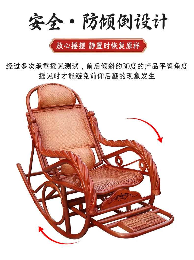 Home Balcony Leisure True Vine Elderly Rocking Chair Reliable Back Braided Rattan Chair Living Room