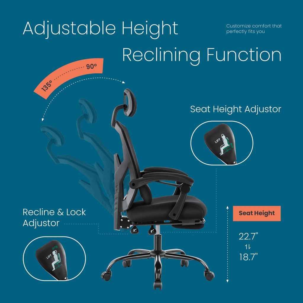 MCQ High Back Ergonomic Reclining Gaming Office Chair with Lumbar Support Pillow Mesh Swivel Rolling Rocking Computer Desk Chair