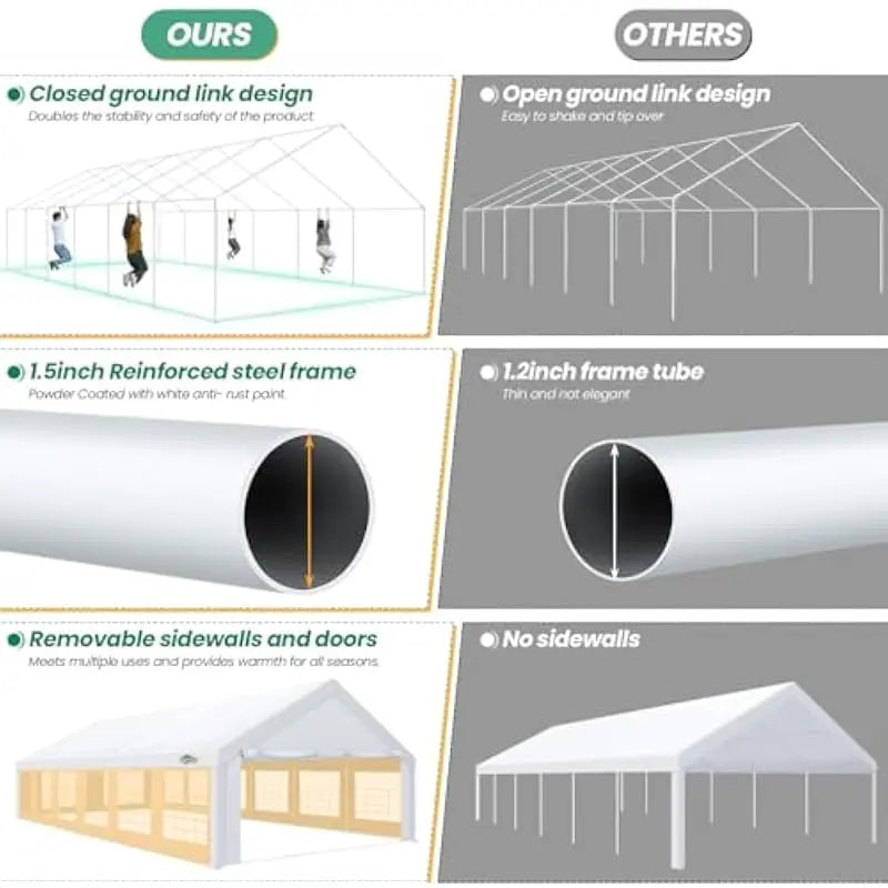 20x40 ft Heavy-Duty Waterproof PE Canopy Tent with UV-Blocking 180G Fabric, 12 Zippered Ventilated Sidewalls, Galvanized Steel F