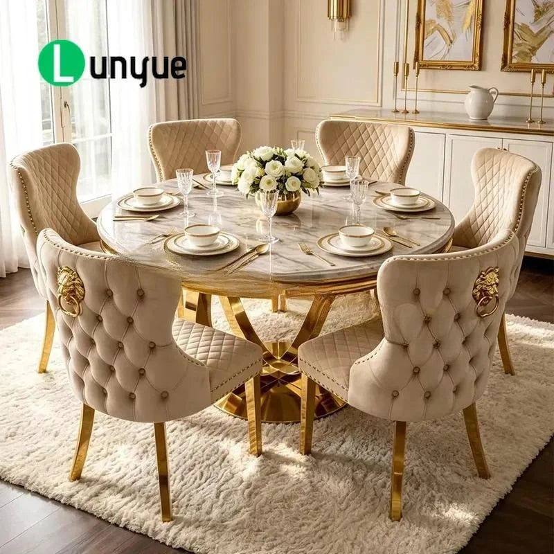 Modern Round Marble Dining Table Set with Rotating Susan for 4 6 8 Seater Dining Room Restaurant Furniture