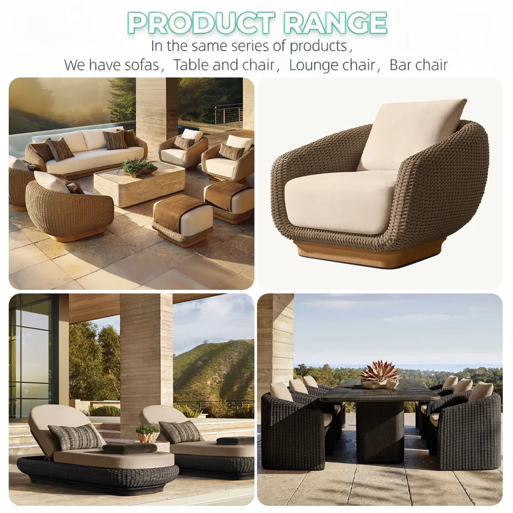 Luxury Rattan Outdoor Sofa Set Waterproof Garden Furniture Modern Villa Patio Couch Wicker Sectional Seating for Courtyard