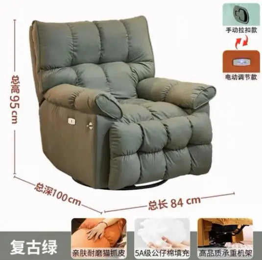 Functional Retractable Adjustable Chair Back Reclining Velvet Rocking Accent Swivel Microfiber Fabric Living Room Armchair