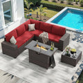7-Piece Patio Set with 44" Fire Pit Table, Outdoor Wicker Rattan Sectional Sofa for Garden Porch Backyard, Customized
