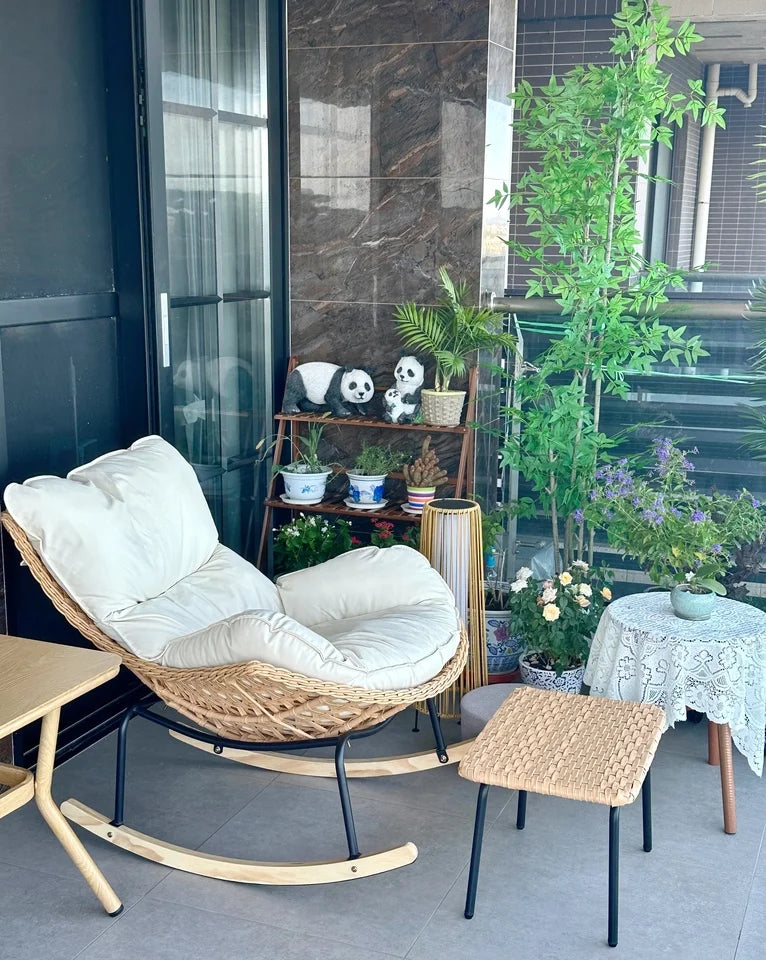 Rattan Rocking Chair for Sleeping Single Recliner Lounge Chair for Living Room Patio Outdoor Relaxing Seat Natural Wicker Rocker