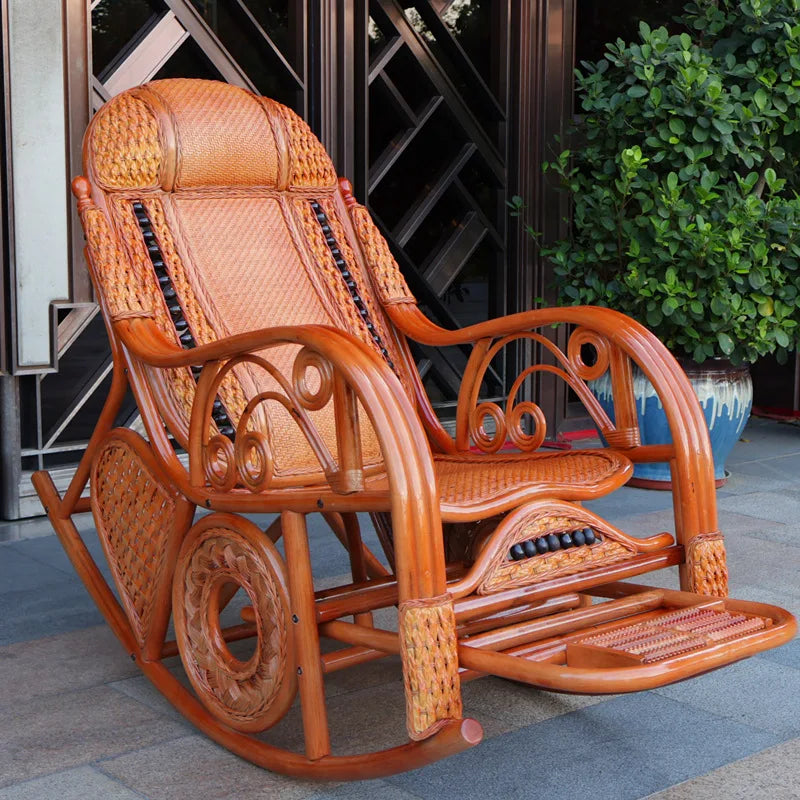 Natural rattan rocking chair sofa recliner lazy adult elderly chair living room