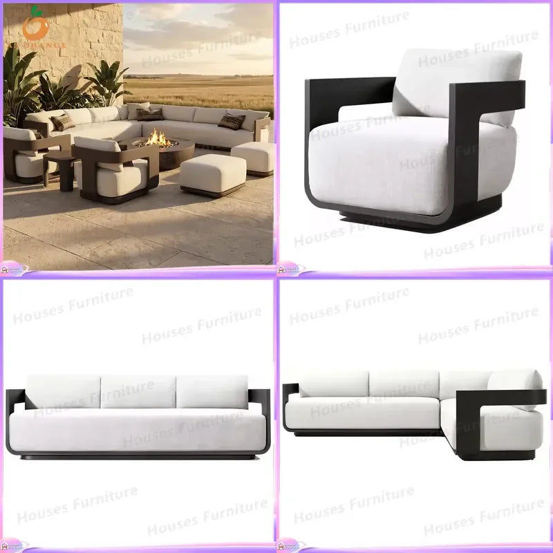 Aluminum Outdoor Sofa Set Modern Garden Furniture Patio Sectional Couch Resort Villa Backyard Seating Group Weatherproof