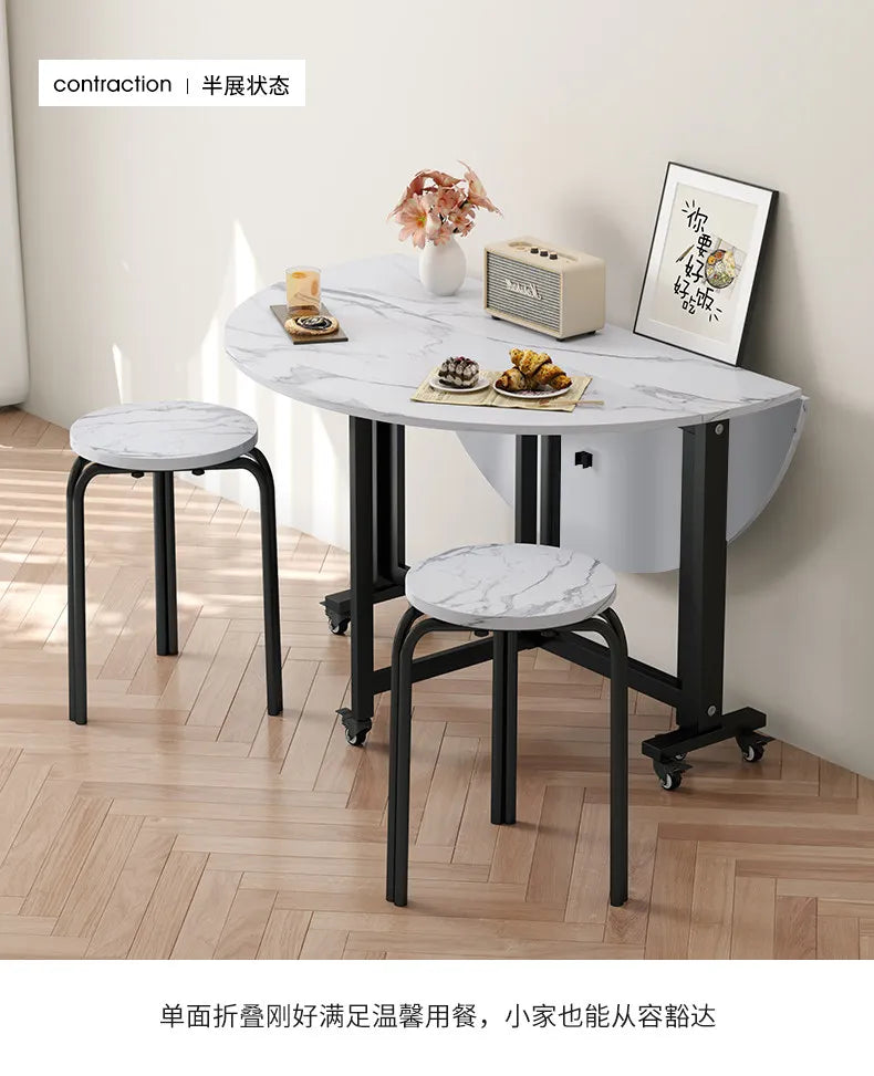 Folding table Household dining table Small apartment round table Multifunctional installation-free mobile simple round dining