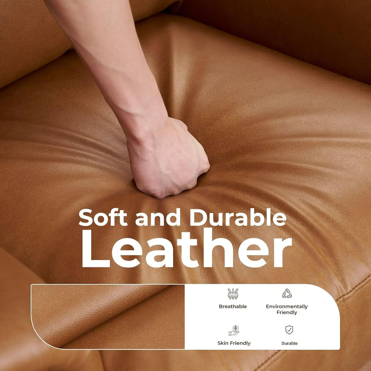 Pushback Recliner Chair with Massage and Heat, Breathable Leather Accent Sofa for Living Room, Camel
