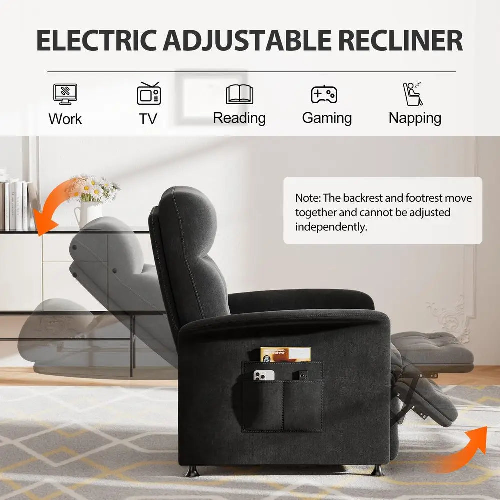 Recliner Chair for Adults with Heat amp Massage Soft Fabric Electric Reclining Sofa with Remote Control, 3 Side Pockets, 180 La