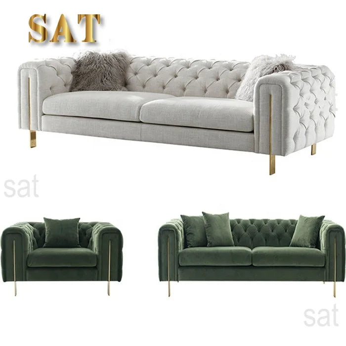 Hot Selling Gilt Velvet Fabric Sofa Design Blue Sofasets Modern Livingroom Furniture Set