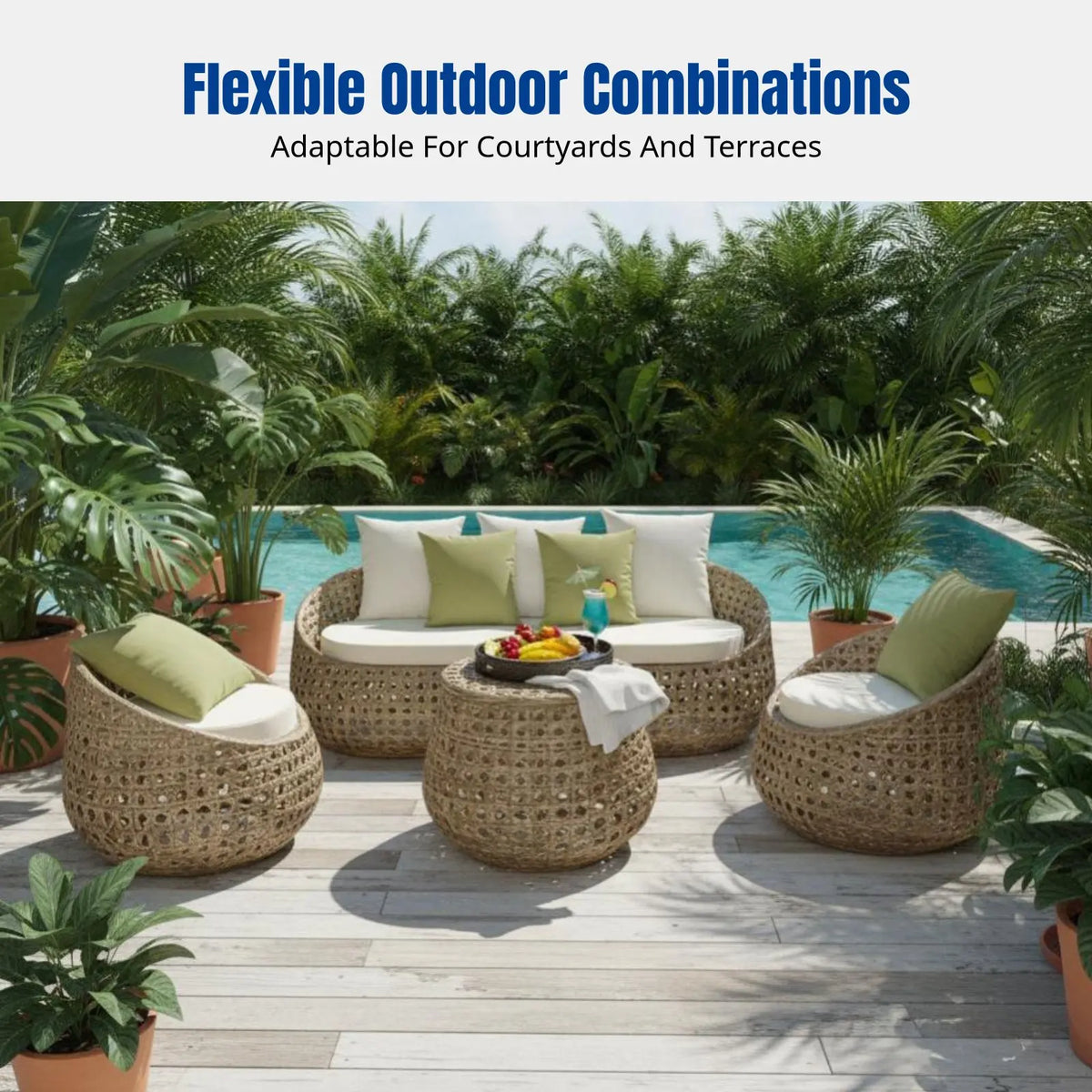 Rattan Chair Sofa Set, Outdoor Patio, Metal Frame, Thick Cushions, Relaxing Design