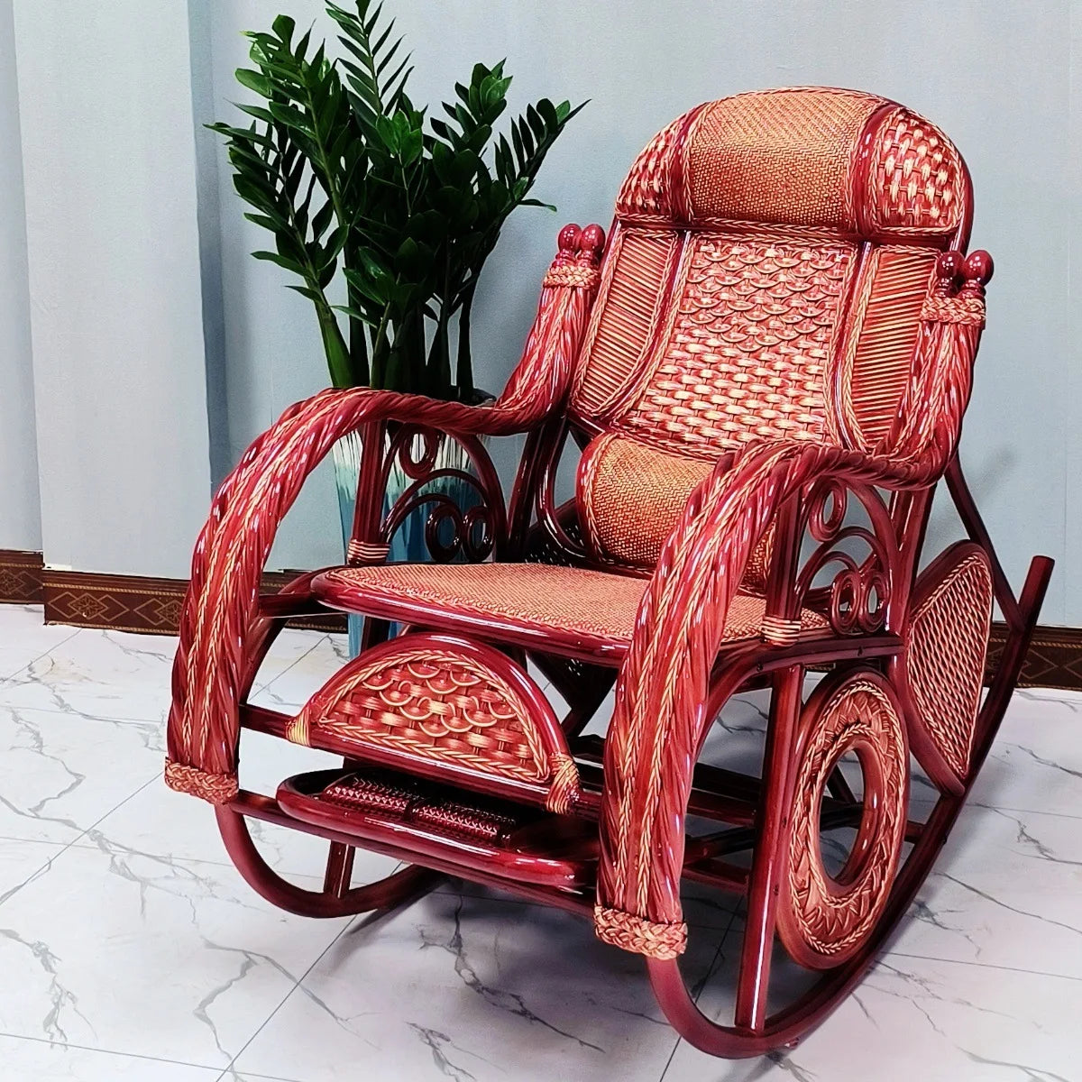 Manufacturer Supplies Real Rattan Rocking Chairs for Adults and Elderly for Bedroom Balcony Leisure Home Nap Furniture