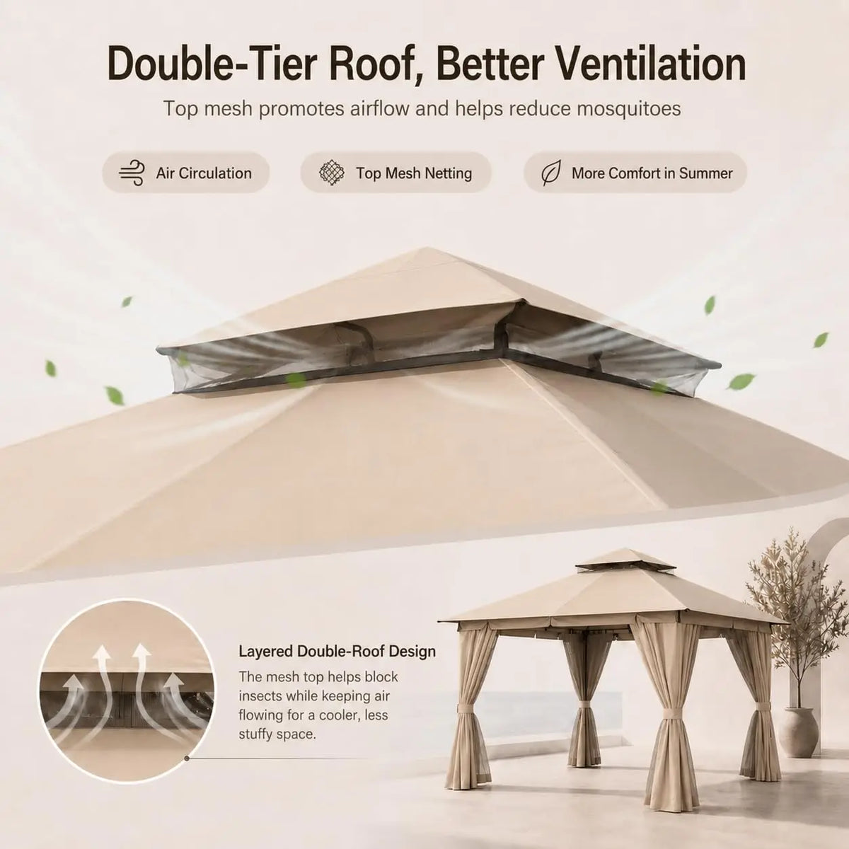 10'x13' Outdoor Gazebo, Heavy Duty Metal Patio Canopy Tent Shelter with Double Roof, Mosquito Netting & Privacy