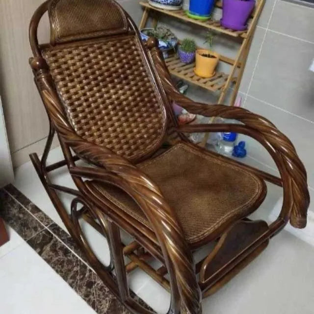 Balcony elderly rattan chair household large medium new Chinese real rattan recliner