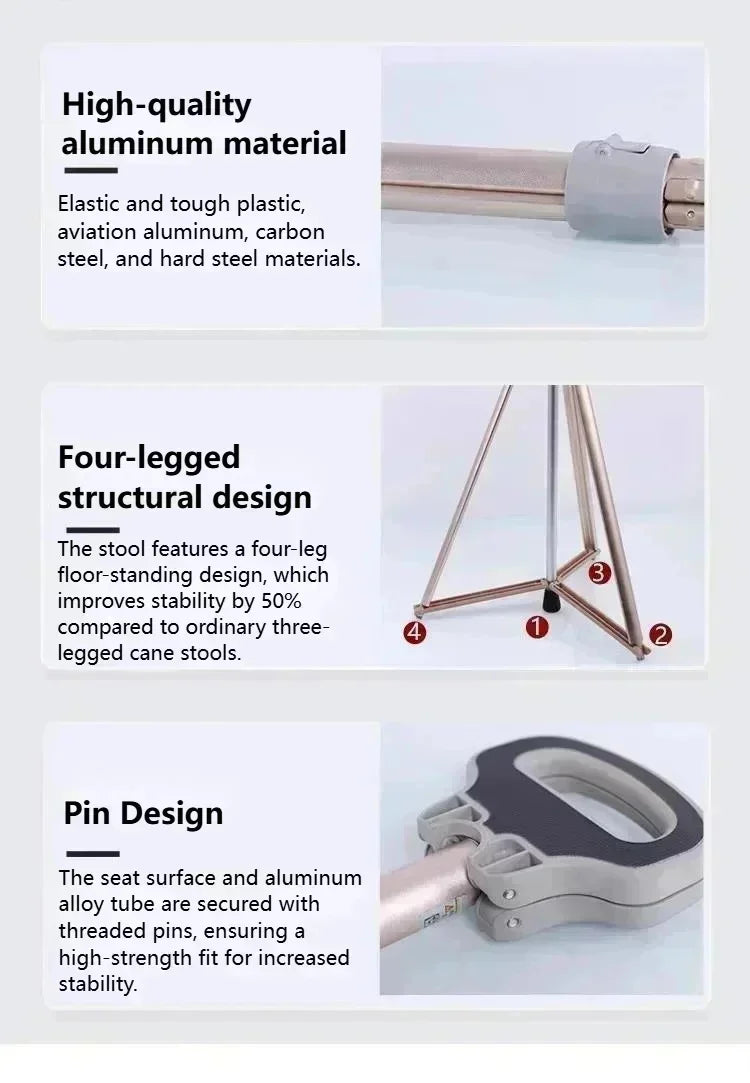 Multifunctional Walking Aid Stool/cane Chair Non-slip Folding Portable Lightweight Walking Aid Four-legged Cane For Sitting