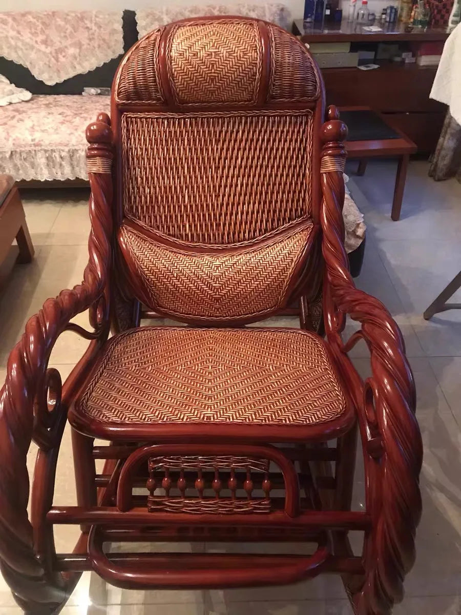 CZ Rocking Chair Hanging Basket Natural Real Rattan Plant Woven Relaxing Leisure Recliner