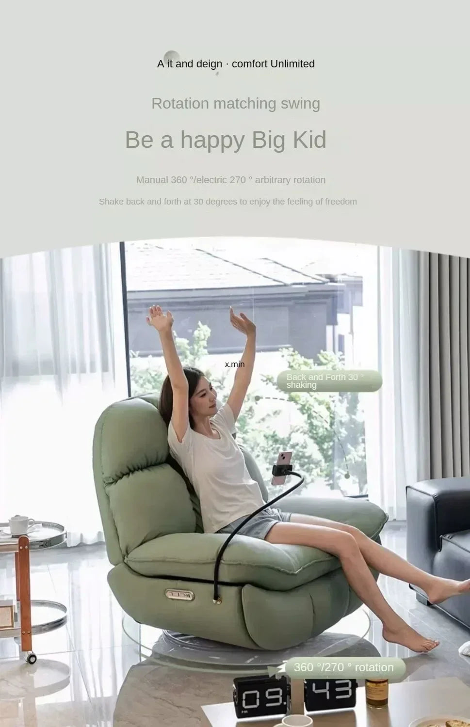 Smart Electric Lazy Sofa Recliner Single Leisure Chair with Sleep Function for Modern Living Room Lounge  Leather Sectional Sofa