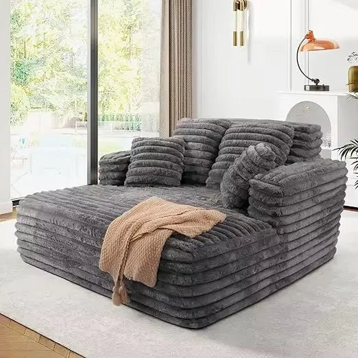 #Striped Soft Fabric Modular Oversized Chaise Lounge Sofa with Layered Back Cushions Cozy Deep Seating for Modern Living Room