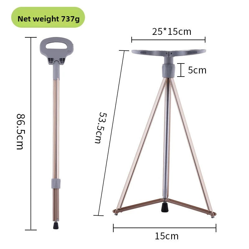Aluminum Alloy Elderly Cane  Scratch-Resistant Multi-Function Hiking Stick  Foldable Walking Seat Adjustable Trekking Pole