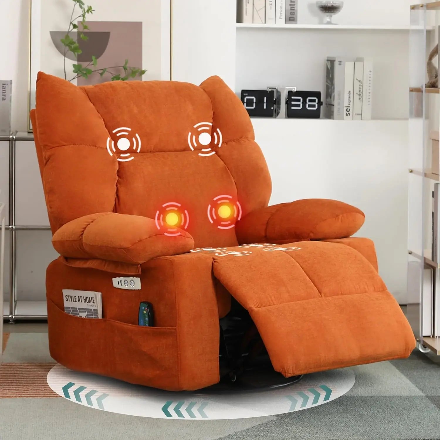 Power Swivel Rocker Recliner Chair Oversized for Adults, Electric Heated & Massage Chair Recliner with USB/Type-C,, Customized