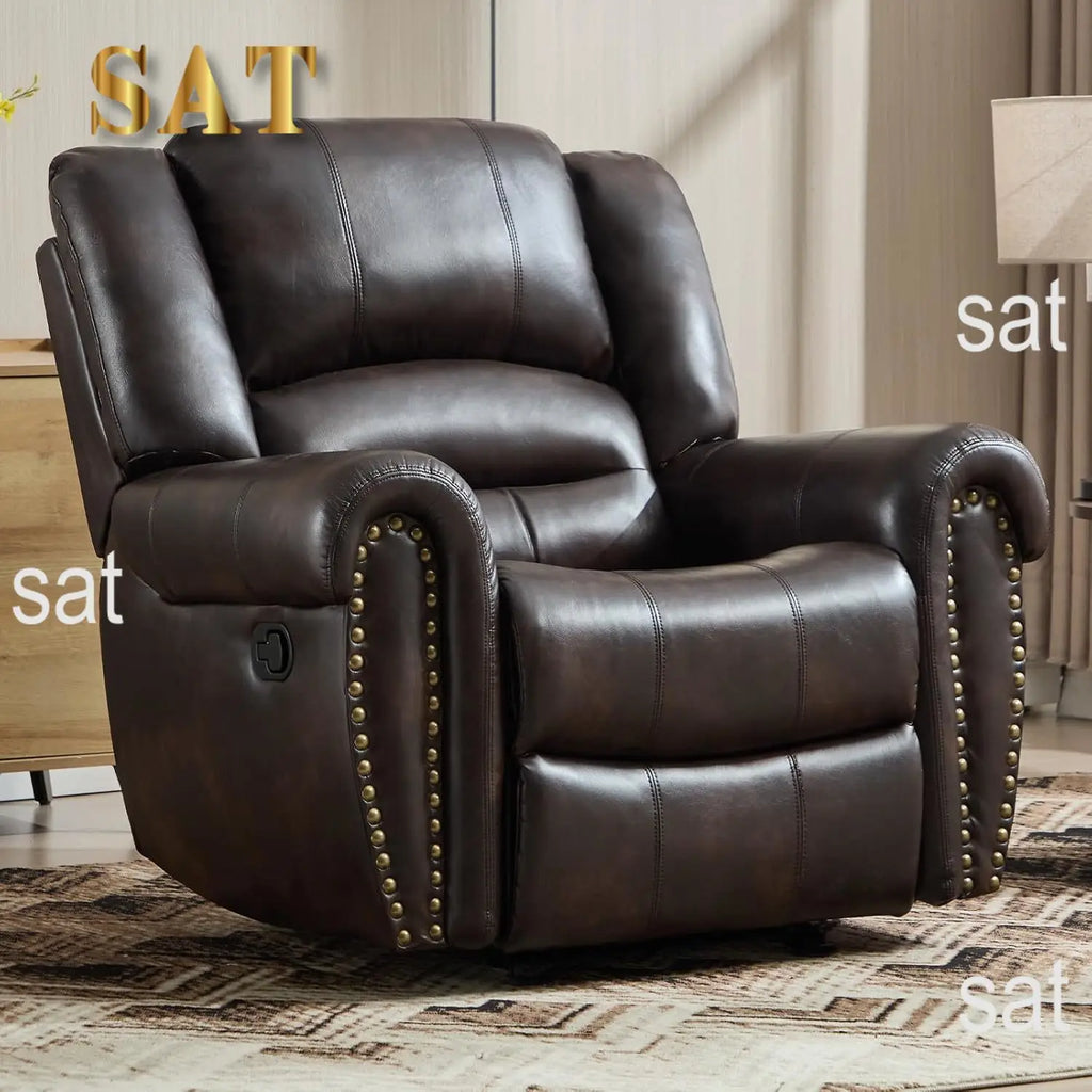 #Overstuffed Leather Rocker Recliner Chair Manual Single Sofa Living Room Bedroom Dark Brown, Customized