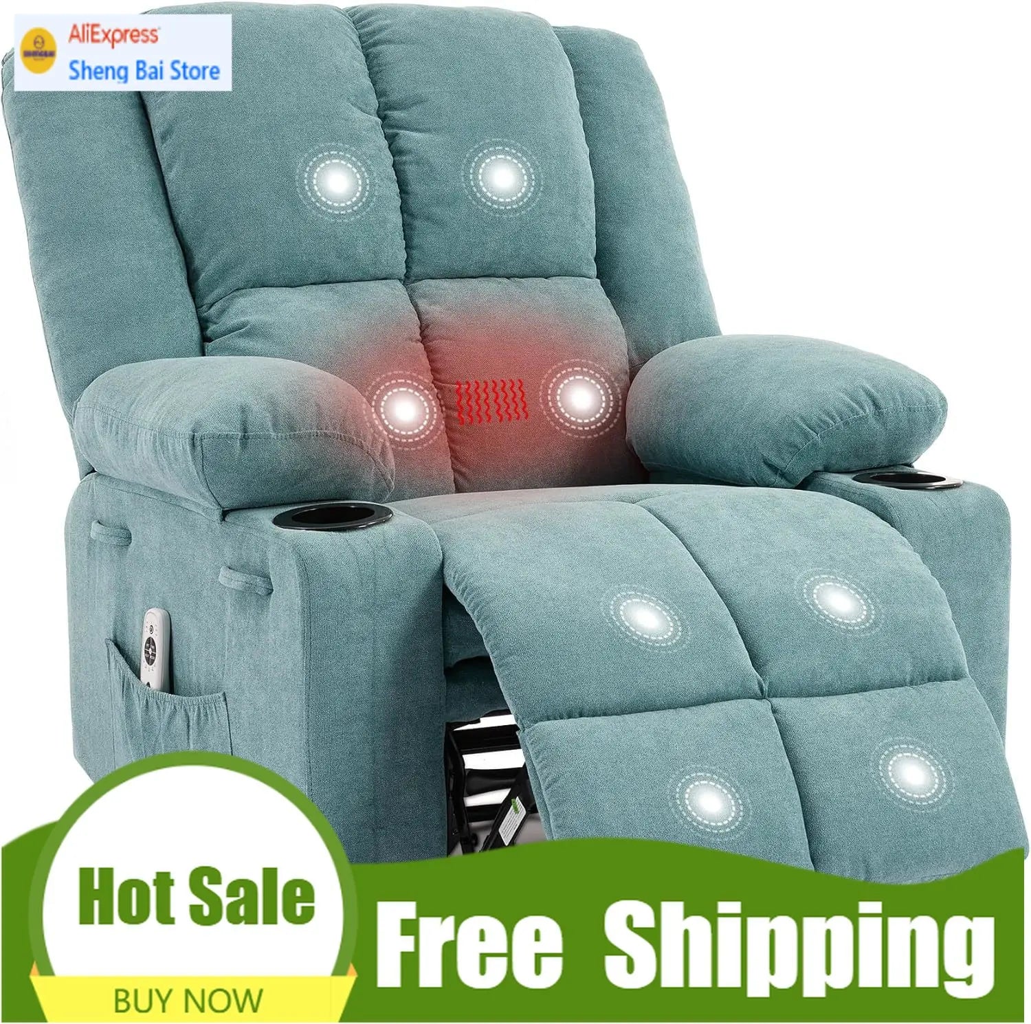 BestsellerBestsellerManual Recliner Chair with Heating & Massage,Ergonomic Overstuffed Breathable Fabric Reclining Chair with Si