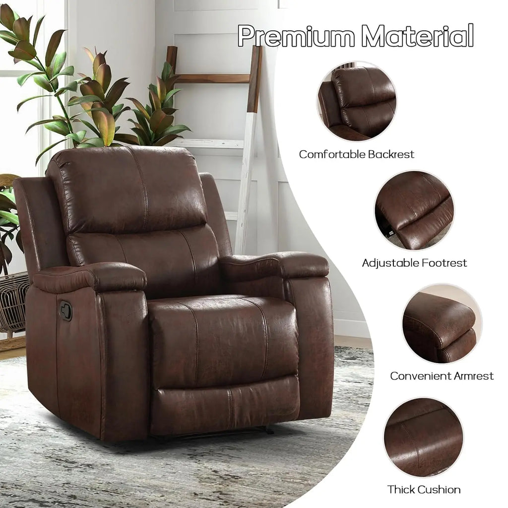 Brown Overstuffed Single Manual Recliner Chair, Breathable Faux Leather, Custom