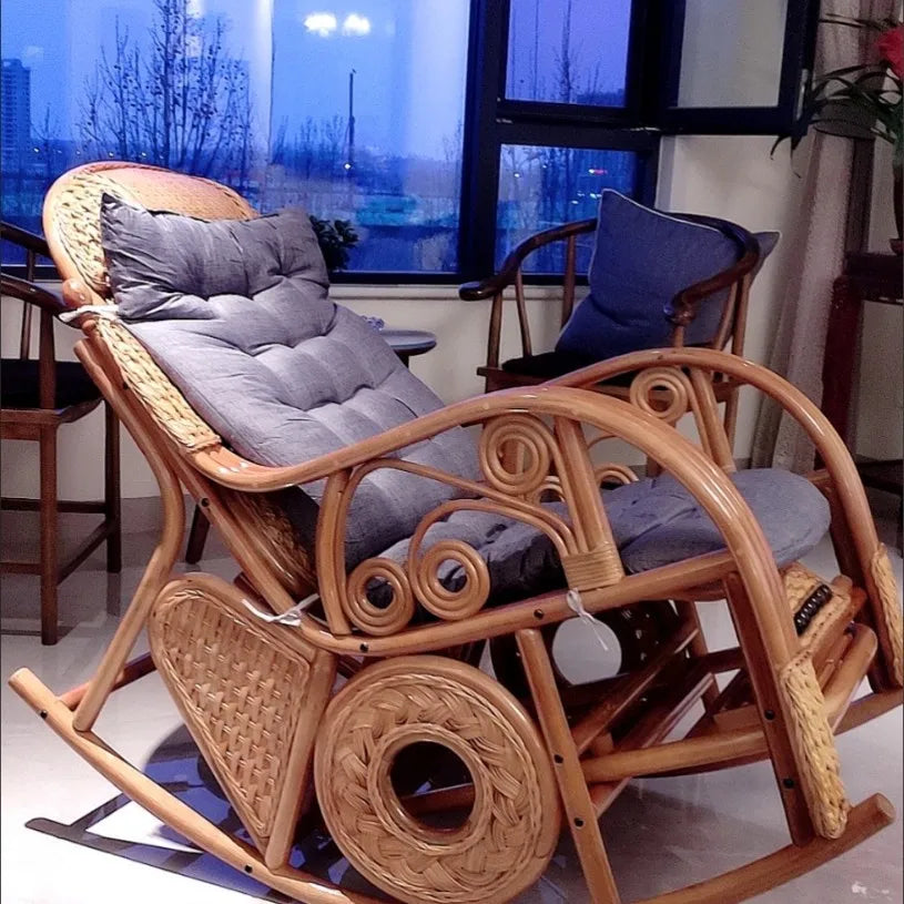 Natural rattan rocking chair sofa recliner lazy adult elderly chair living room