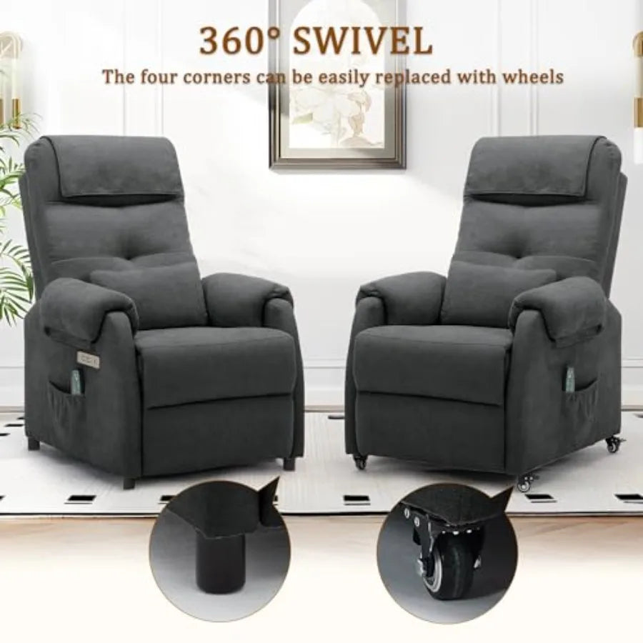 Power Recliner Chair for Adults, Recliner for Small Spaces with Rollers, Electric Chair with Massage and Heat, USB and Type-C C
