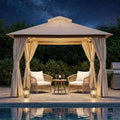 Outdoor Patio Gazebo Heavy Duty Party Tent Shelter with Double Roofs Mosquito Nettings and Privacy Sns for Backyard Events Part