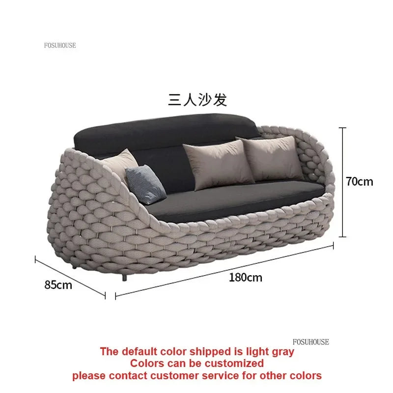Aluminum Alloy Sofa Set Outdoor Modern Villa Courtyard Rope Weaving Garden Patio Furniture Weather Resistant Nordic Design