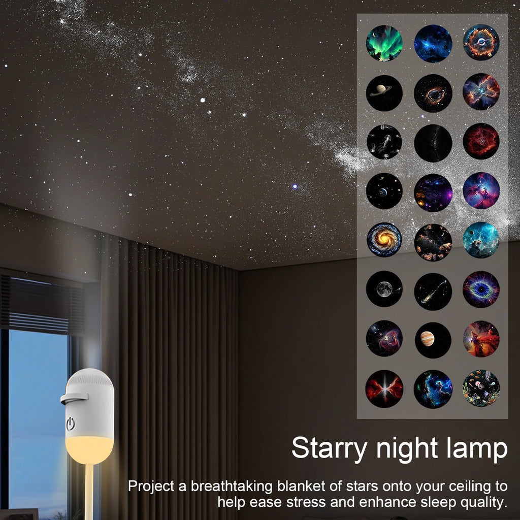 USB Starry Sky Projector Night Light 360° Bendable HD Galaxy Moon Planet Projection Lamp Plug Play Car Bedroom Projector Lamp