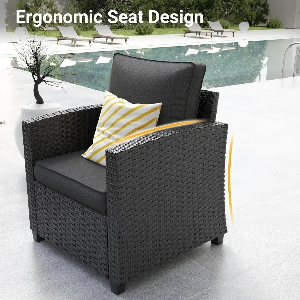 6 Pcs Patio Furniture Set with 44" Propane Gas Fire Pit Table, Rattan Outdoor Couch with Ottomans, 4" Thick, Customized