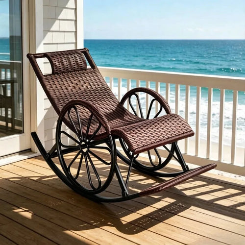 Adult Rattan Rocking Chair, Outdoor Leisure Recliner, Nap Swing Chair for Living Room Balcony Elderly Relaxation