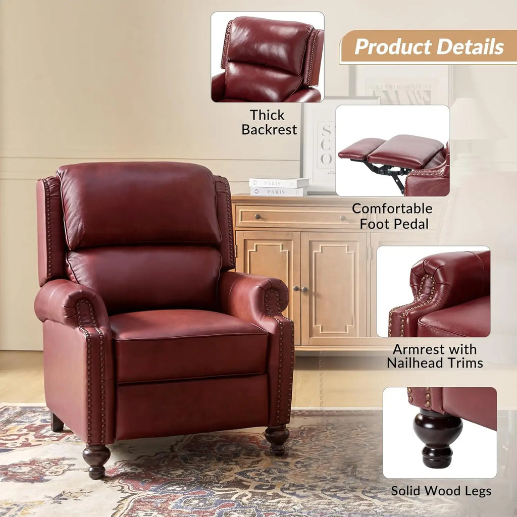 #Genuine Leather Wingback Recliner Thick Cushioned Seat Push Back Nailhead Trim Living Room Chair, Customized