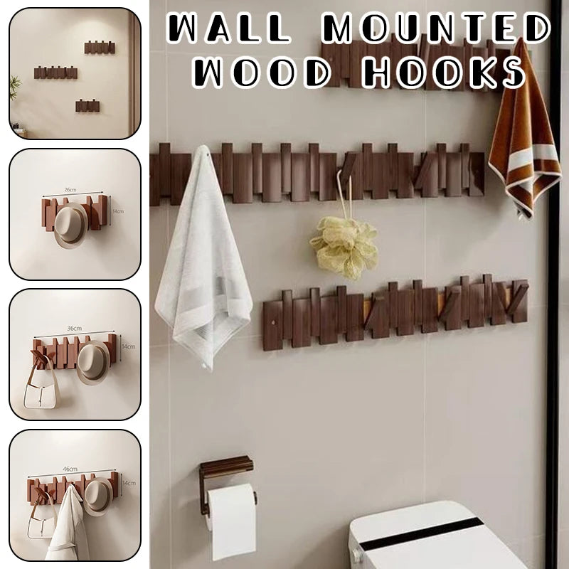 Walnut Wood Coat Rack Wall Mounted Hooks Key Clothes Hanger Hallway Door Home Bedroom Entrance Decor Organizer Rack