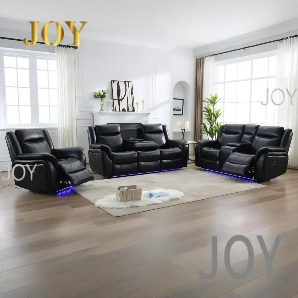 #￥Wholesale Leather Power Reclining Chair Smart Electrical 3+2 Seater Recliner Sofa Couch Set with Dropdown Table LED Cup Holder