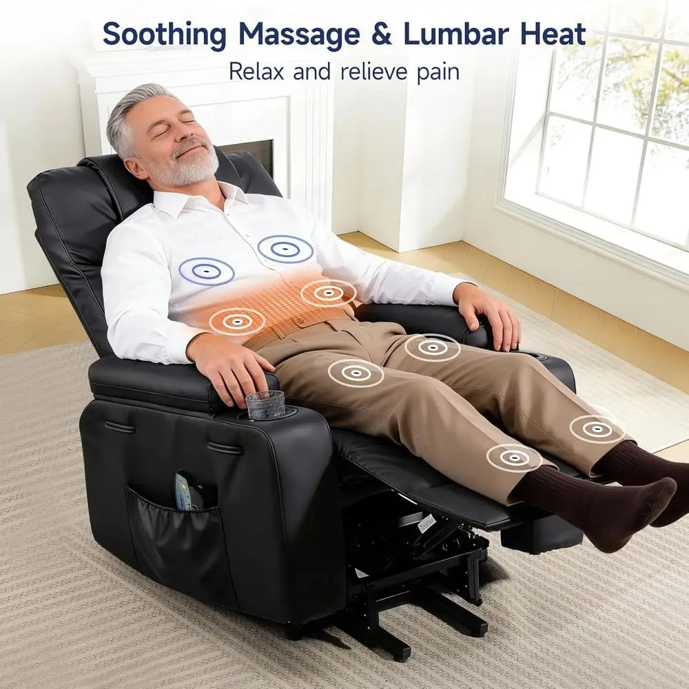 Power Lit Recliner Chair or Elderly with Massage & Heat, PU Leather Electric Recliner with USB Charge Port, 160° Adjustable Recl