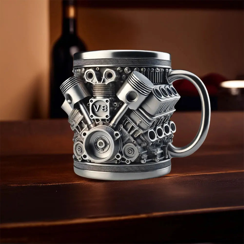 3D Engines Stainless Steel Cup Handmade V6 V8 Engines Coffee Cup For Car Enthusiasts 400ML Capacity Tea Mug For Home Or Office ﻿