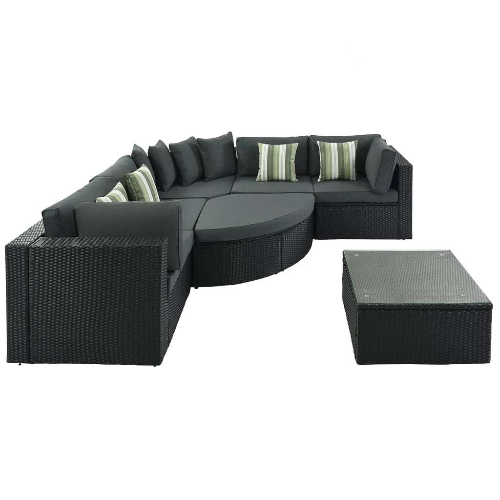 7 Piece Outdoor Patio Furniture Sofa Sets,All Weather Rattan Conversation Sofa Set with Striped Green Pillows/Tempered, Custom