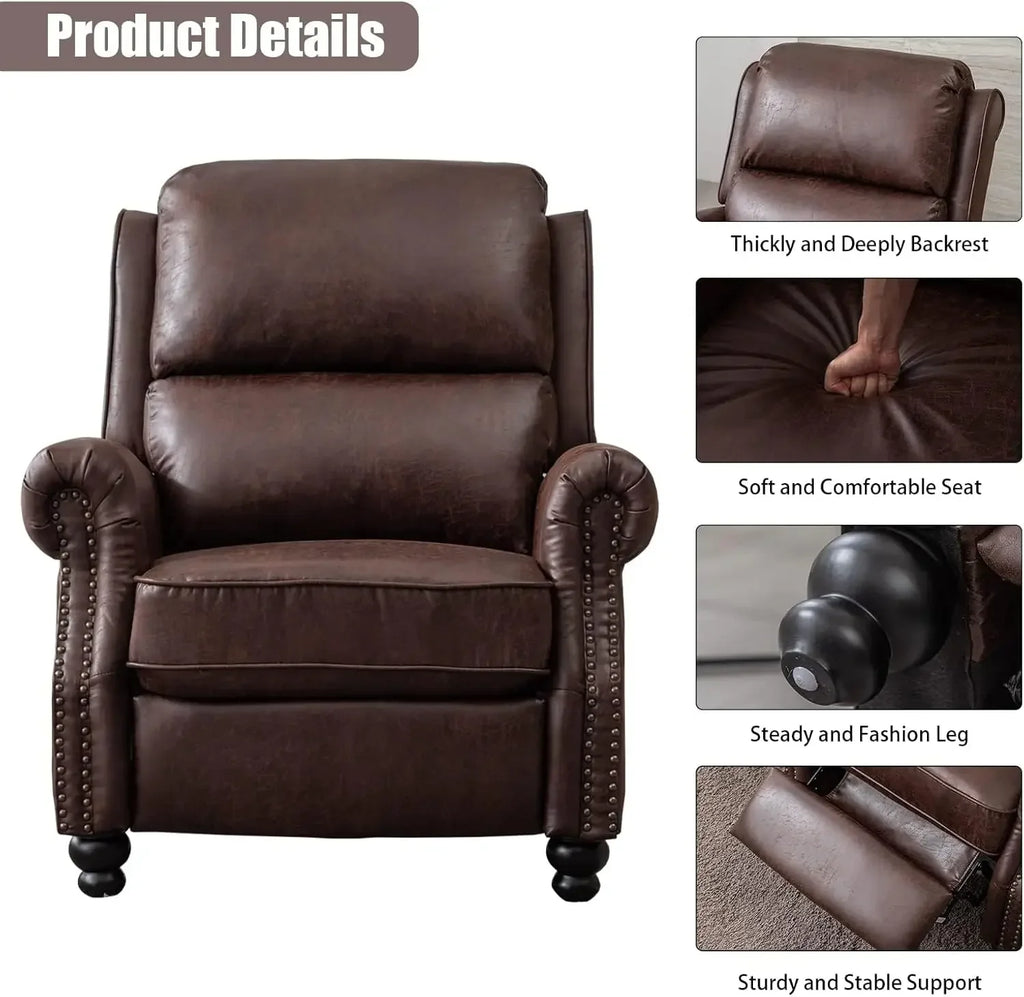 Reddish Brown Faux Leather Pushback Recliner Chair Single Sofa Accent Chair For Living Room