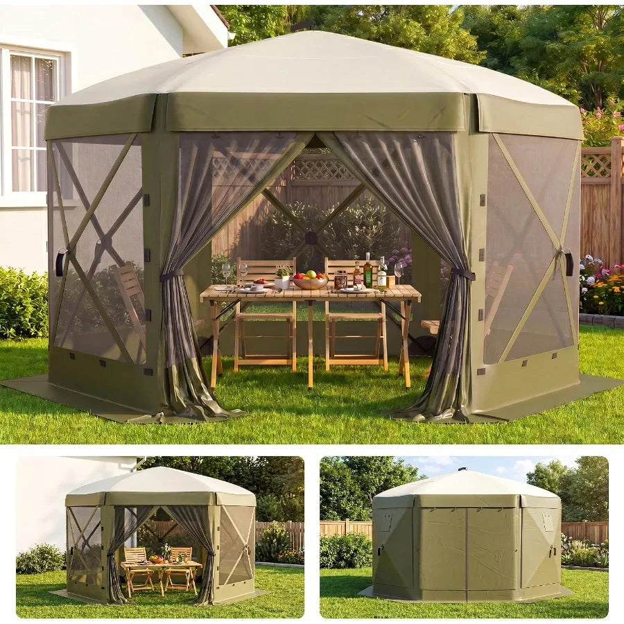 Feet 6-Sided Pop Up Gazebo Screen Tent with Mesh Panels