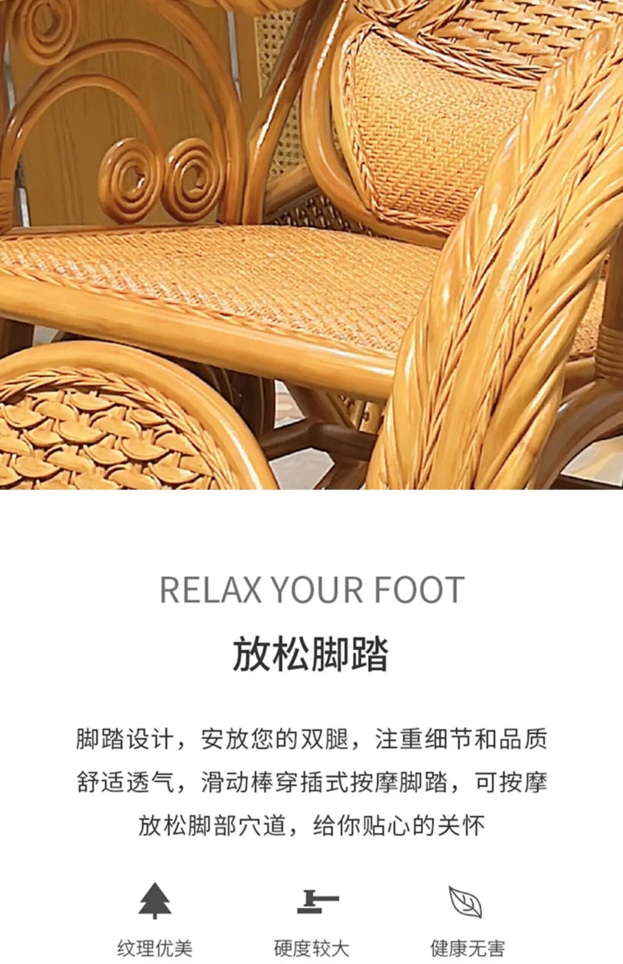 Rattan Chair Casual Rocking Chair Natural Real Rattan Recliner Balcony Rocking Chair Adult
