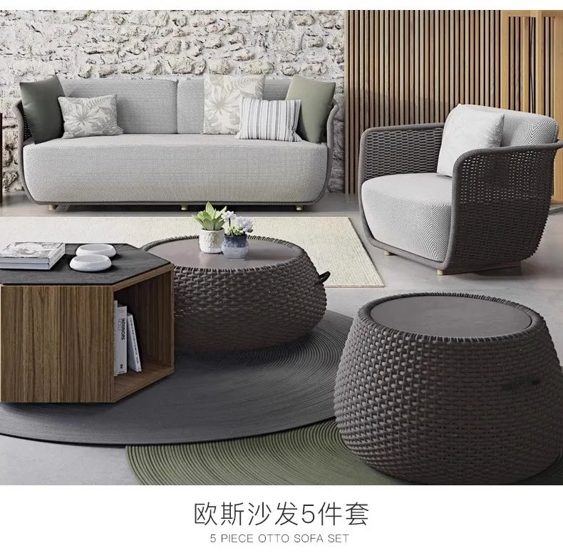 High end outdoor courtyard sofa, tea table combination, villa garden, sunroom, creative rattan chair sofa