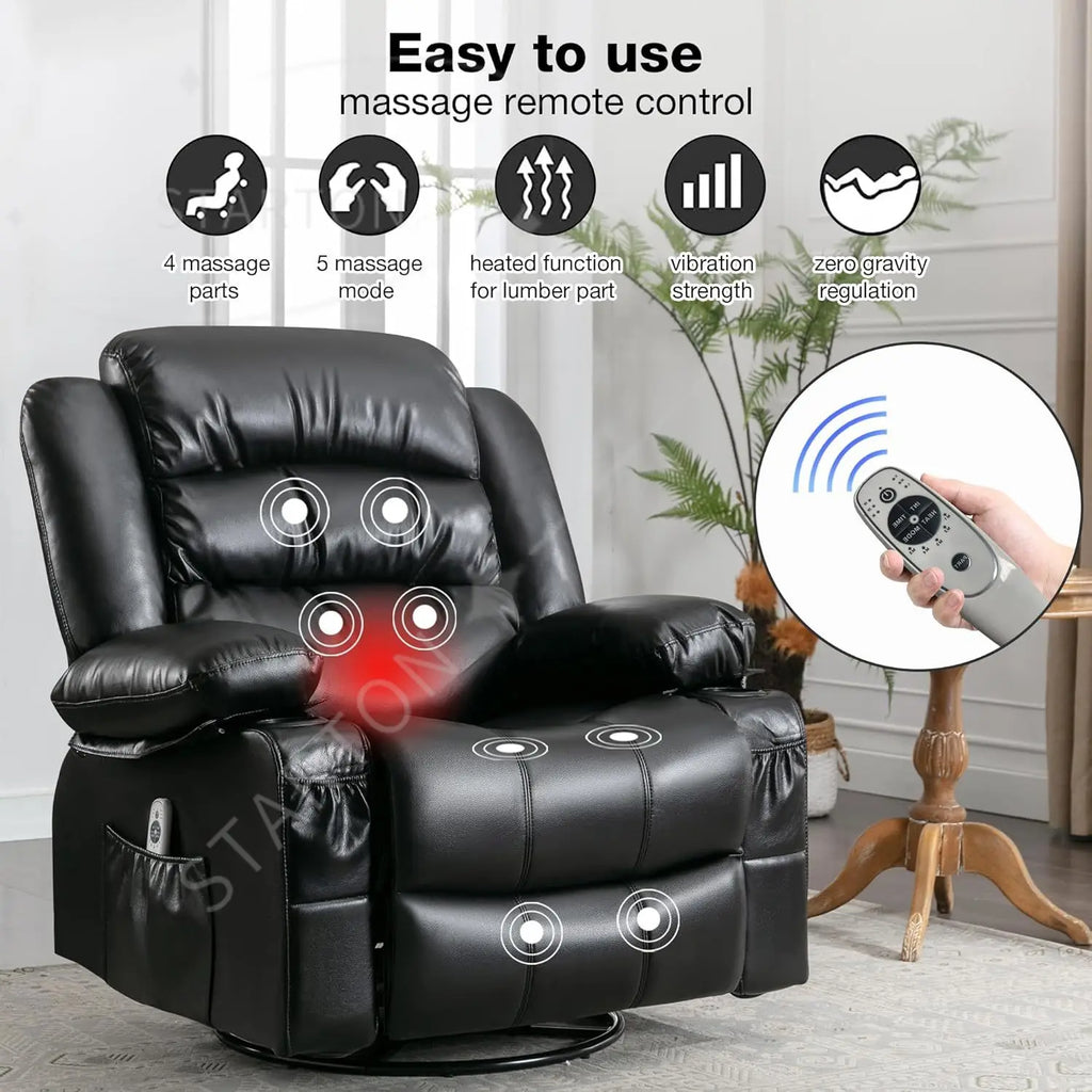 Oversized Massage Swivel Recliner Chair with Lumbar Heating  Rocker Recliner Single Sofa