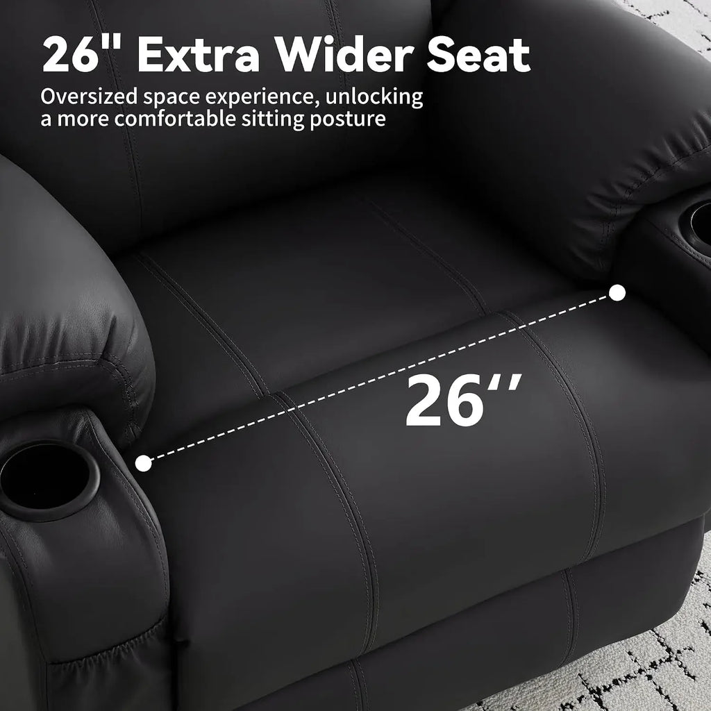 Adult 360 Degree Swivel Rocker Recliner Heated Massage Cup Holders Faux Leather Manual Remote Control Chair