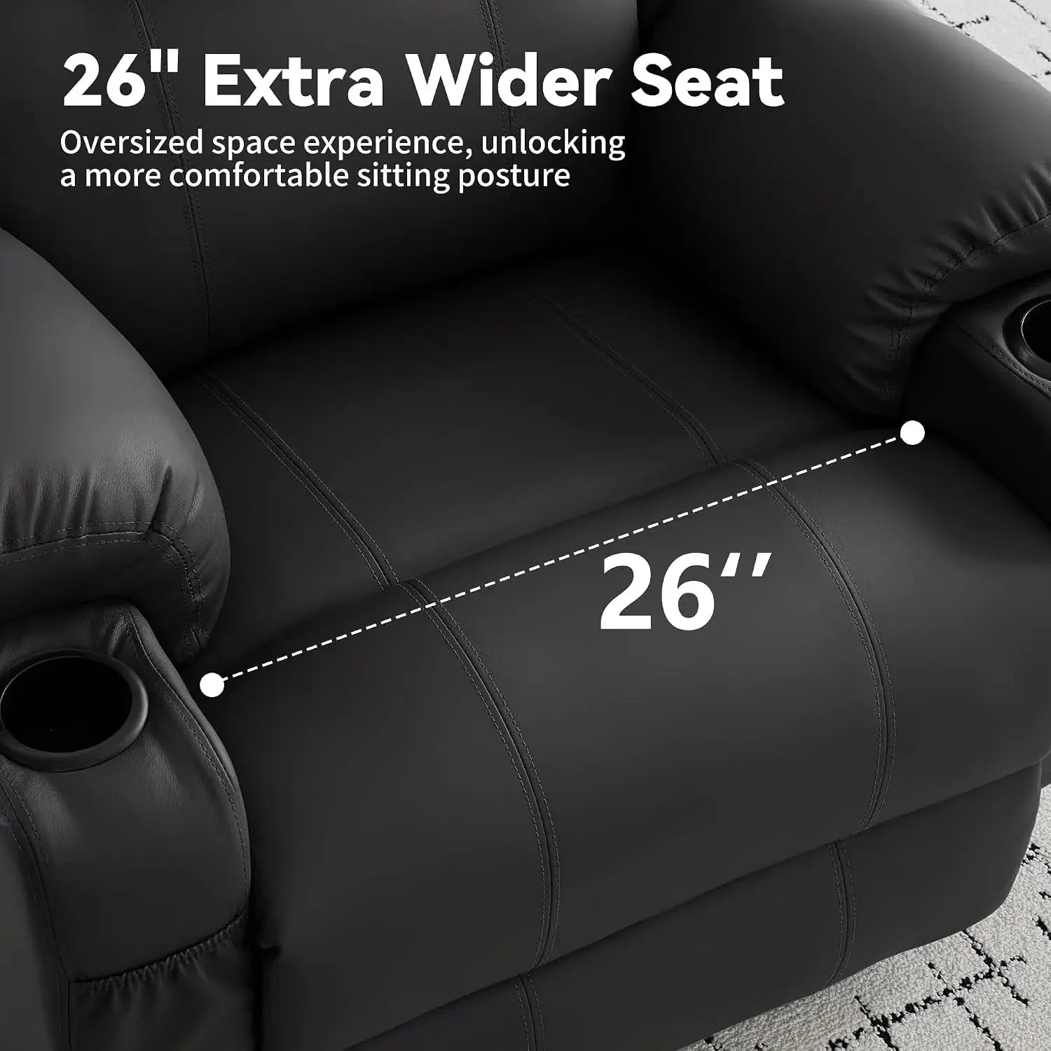 Adult 360 Degree Swivel Rocker Recliner Heated Massage Cup Holders Faux Leather Manual Remote Control Chair