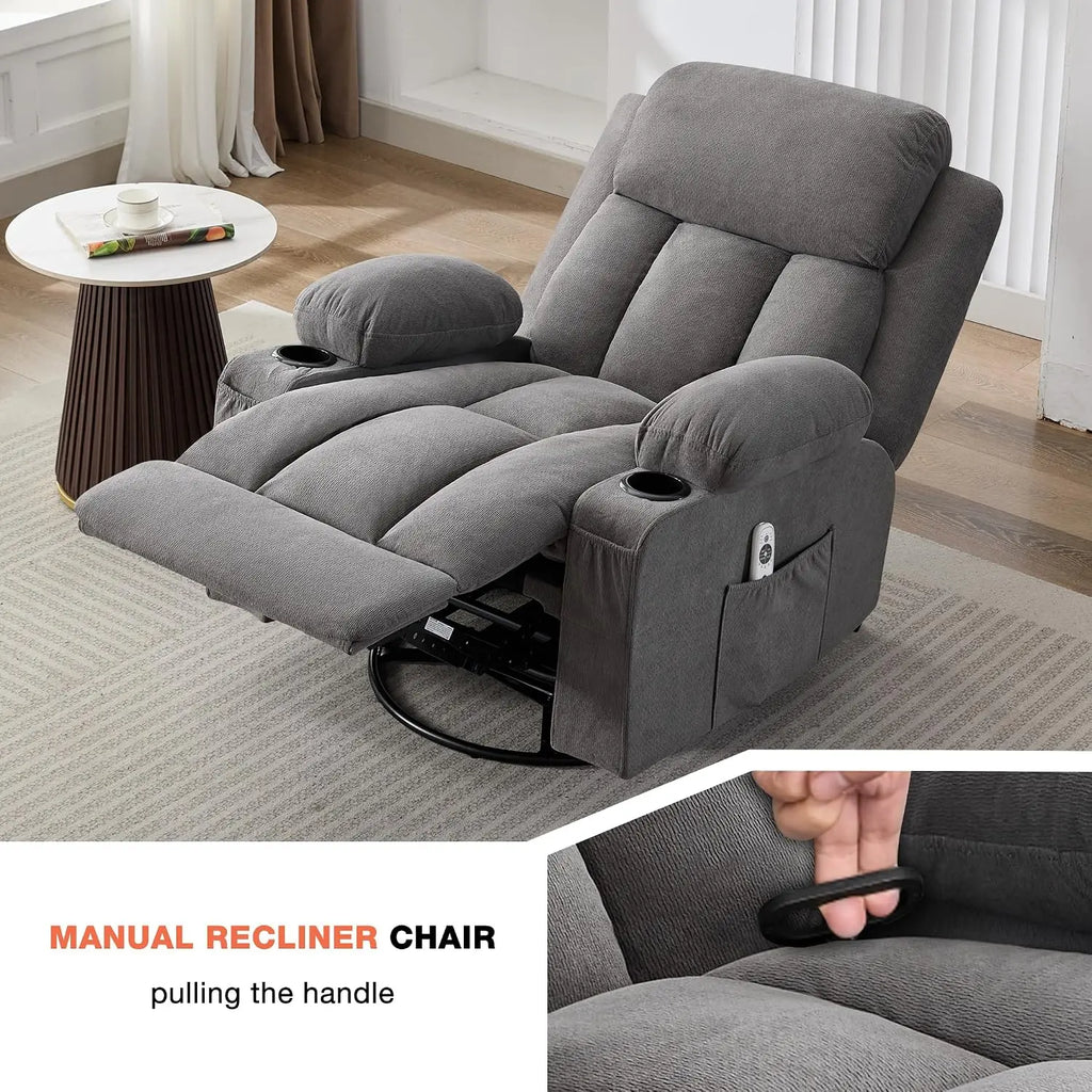 Swivel Rocker Recliner Chair with Vibration Massage and Lumbar Heating Ergonomic Lounge Chair for Living Room with Rocking