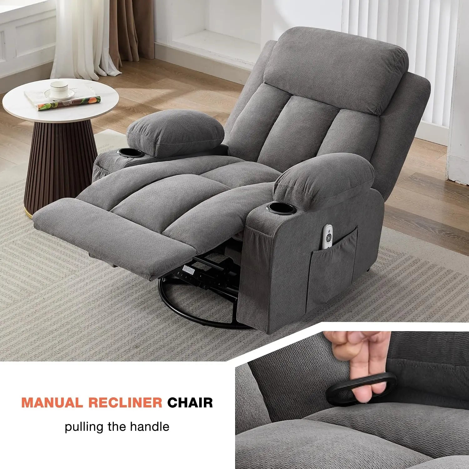 Swivel Rocker Recliner Chair with Vibration Massage and Lumbar Heating Ergonomic Lounge Chair for Living Room with Rocking