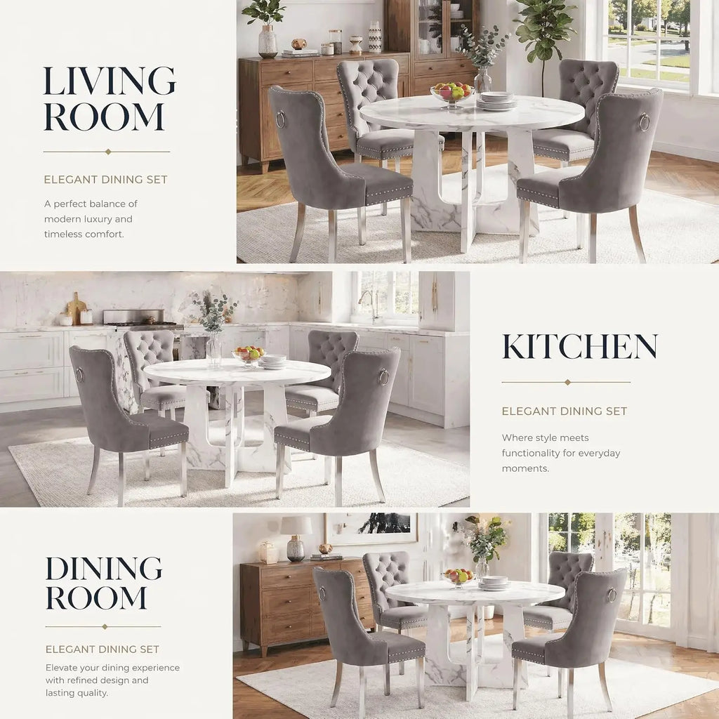 47.2" Round Dining Table Set for 4, Mid-Century Modern Kitchen Table with 4 Upholstered Velveent

47.2" Round Dining Table Set
